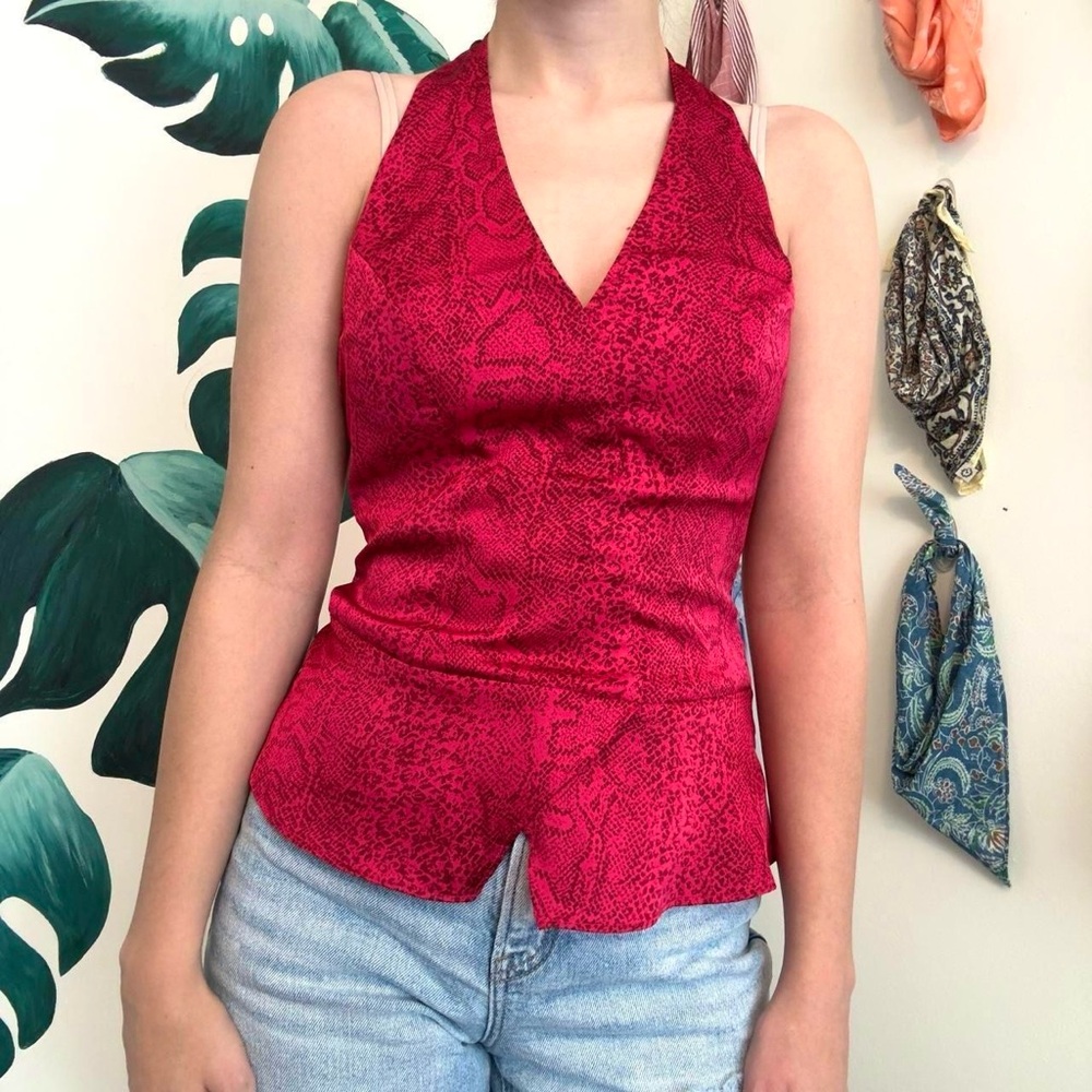 Guess Vibrant Pink Snake Print Halter Top